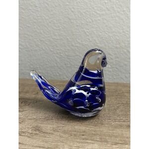 Vintage Maude & Bob St. Clair Art Glass Bird 1982 Paperweight Blue Swirl 3"